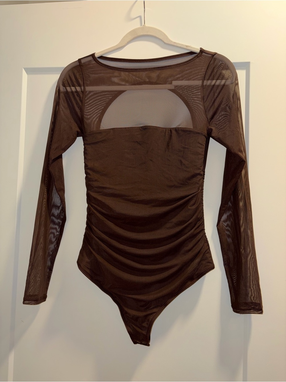 Abercrombie & Fitch Brown Sheer Long-Sleeve Ruched Bodysuit